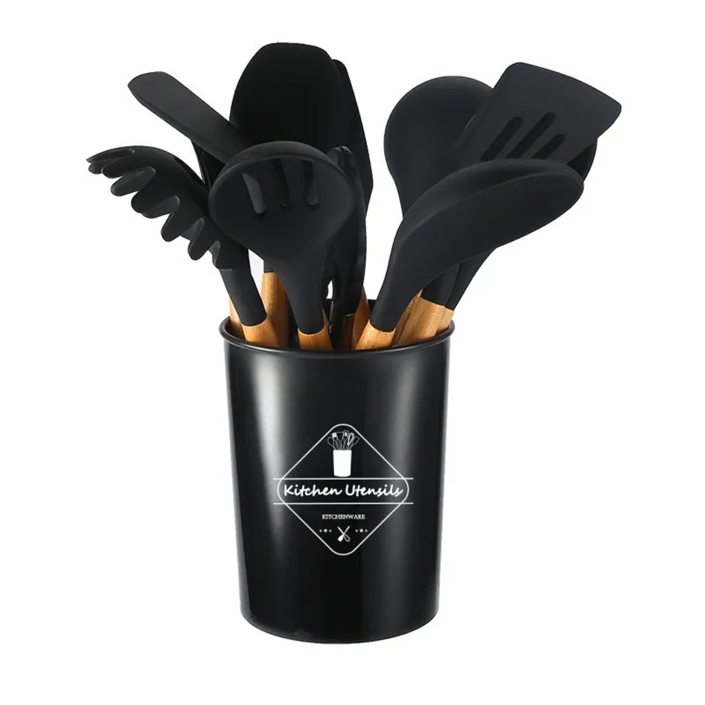 Black Kitchen Utensil Set with Holder